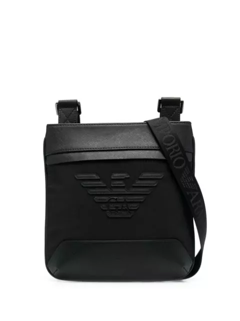 Emporio Armani logo-patch leather messenger bag Men 0118